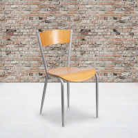 Flash Furniture XU-DG-60217-NAT-GG Invincible Series Metal Restaurant Chair - Natural Wood Back and Seat